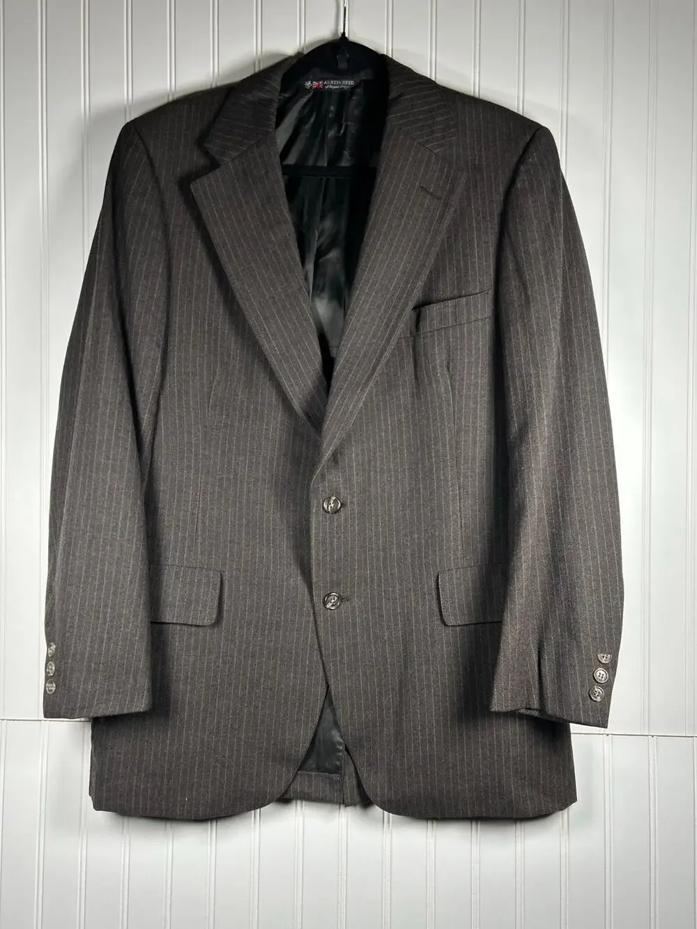 VTG Austin Reed PURE VIRGIN WOOL 40 R Mens brown Blazer Sport Coat pencil stripe